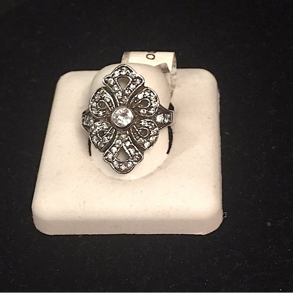 Silver statement ring with rhinestones